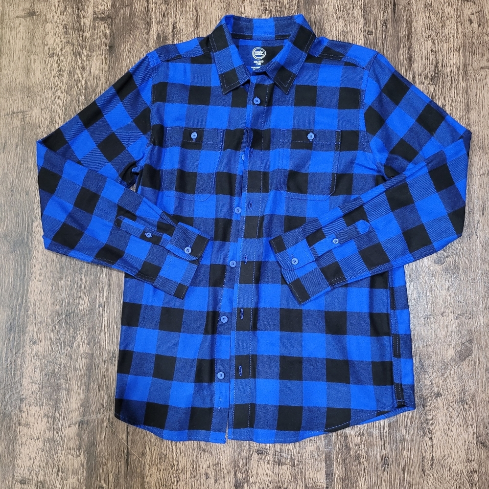 Wonder Nation Boy's XXL Gingham Print  Long Sleeve Button Down Shirt